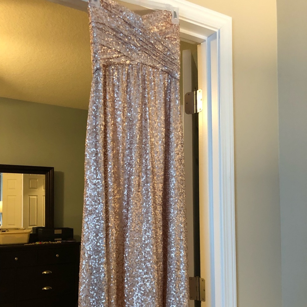 Amsale Rose Gold Formal Sequin Strapless Dress - Picture 8 of 12